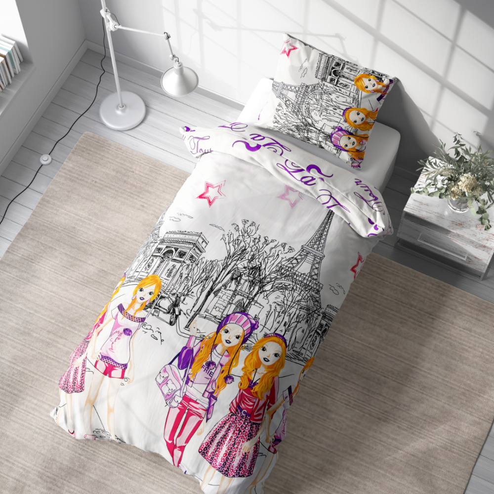 Laste voodipesu komplekt "Eiffel violet". Laste voodipesu, 140x200 cm, 150x200 cm
