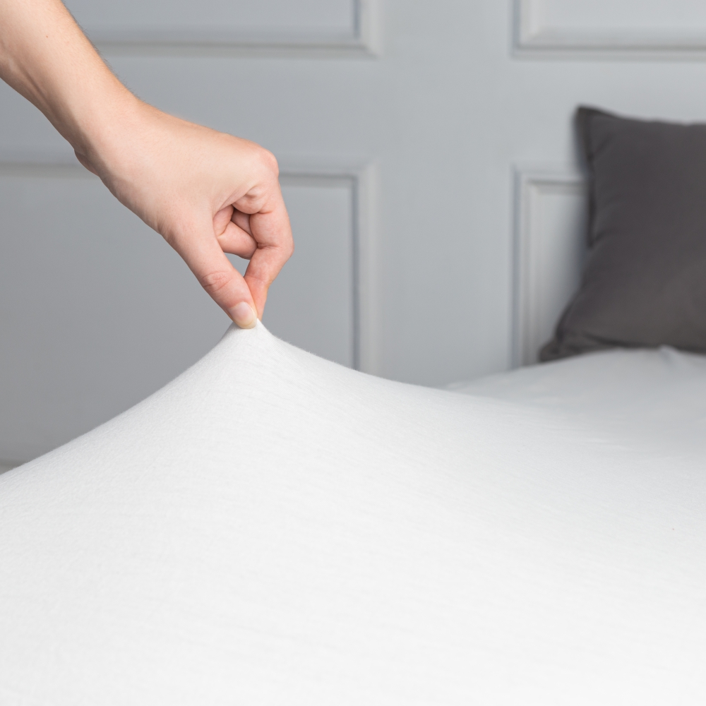 Vettpidav voodilina ilma kummita jersey „White“. Veekindlad voodilinad, 150x220 cm, 180x220 cm, 200x220 cm