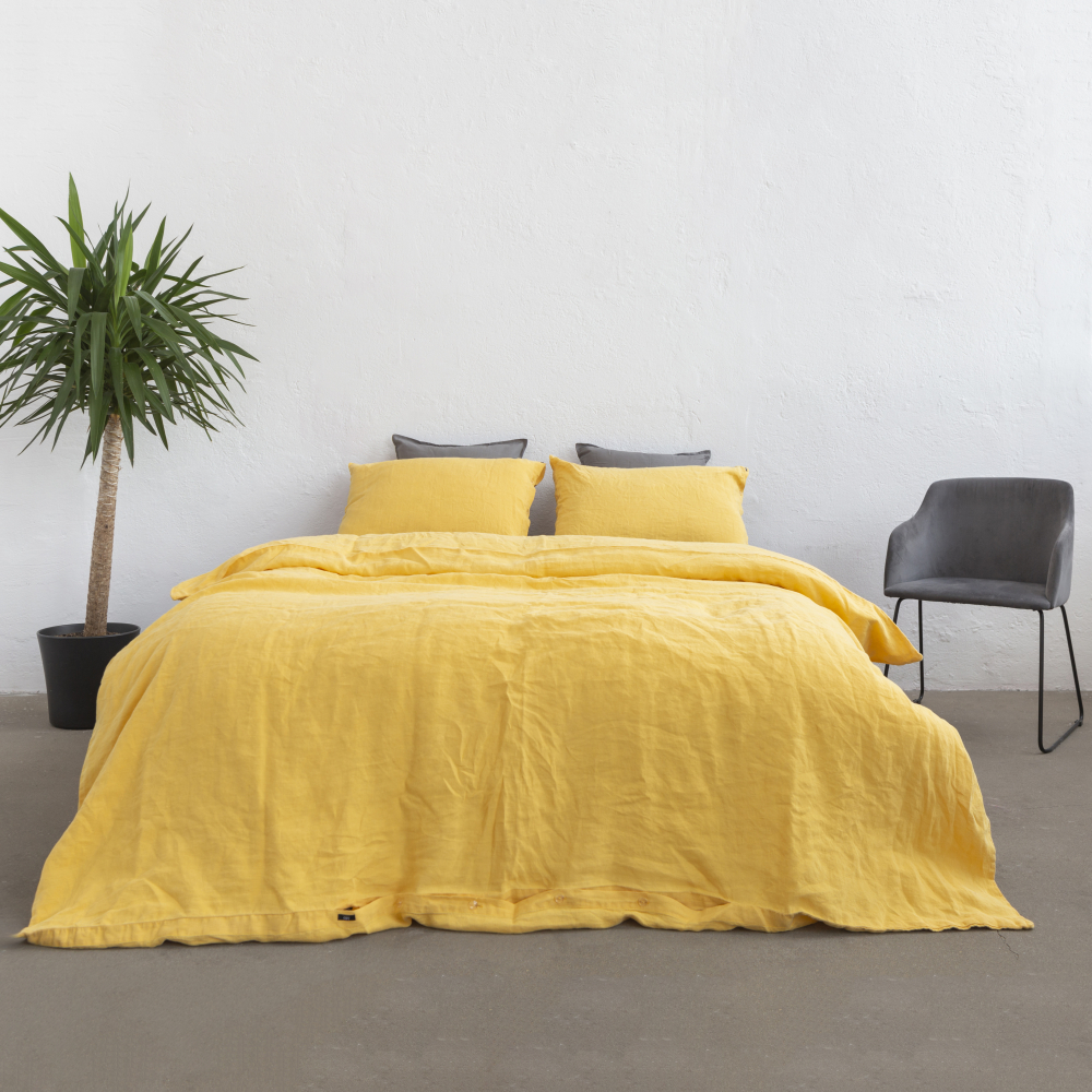 Linane voodipesu „Linen yellow“. Linane voodipesu, 140x200 cm