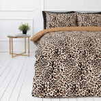 Kaheinimese voodipesu komplekt "Roar". Flanell voodipesu, 200x200 cm, 200x220 cm. Beež voodipesu silmapaistva musta ja pruuni leopardimustriga. Kaheinimese voodipesu komplekt "Roar". Flanell voodipesu, 200x200 cm, 200x220 cm. Beež voodipesu silmapaistva musta ja pruuni leopardimustriga.