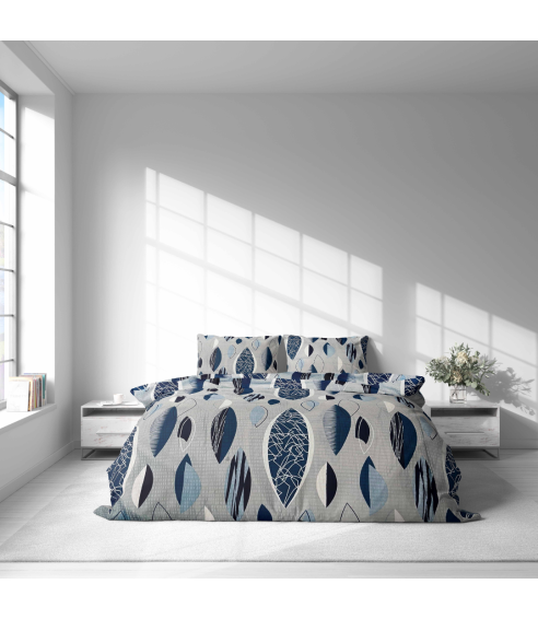 Kortsukangast voodipesu „Kora Indigo Drift“. Puuvillane voodipesu