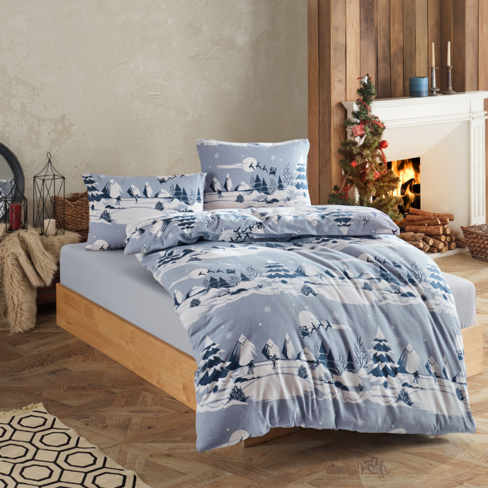 Jõulu voodipesu "Snowy blue". Puuvillane voodipesu, 200x200 cm, 200x220 cm
