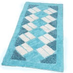 Vaip „Blue Diamond Mosaic Rug“, 70x140 cm. Ergsinine vaip valgete ristkülikute ja tumedamate siniste kolmnurkadega nurkades, mis ümbritsevad keskseid kujundeid. Vaip „Blue Diamond Mosaic Rug“, 70x140 cm. Ergsinine vaip valgete ristkülikute ja tumedamate siniste kolmnurkadega nurkades, mis ümbritsevad keskseid kujundeid.