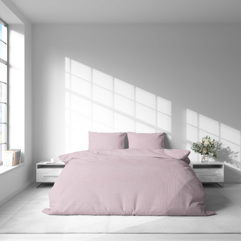Linane voodipesu "Linen Rose". Linane voodipesu, 140x200 cm, 200x200 cm, 200x220 cm, 220x240 cm. Minimalistlik roosa linane voodipesu ilma mustrita.