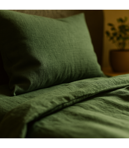 Linane voodipesu "Linen Dark Green". Linane voodipesu