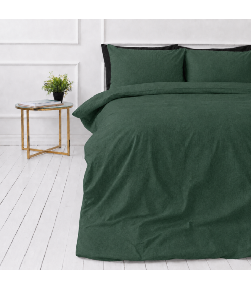 Linane voodipesu "Linen Dark Green". Linane voodipesu