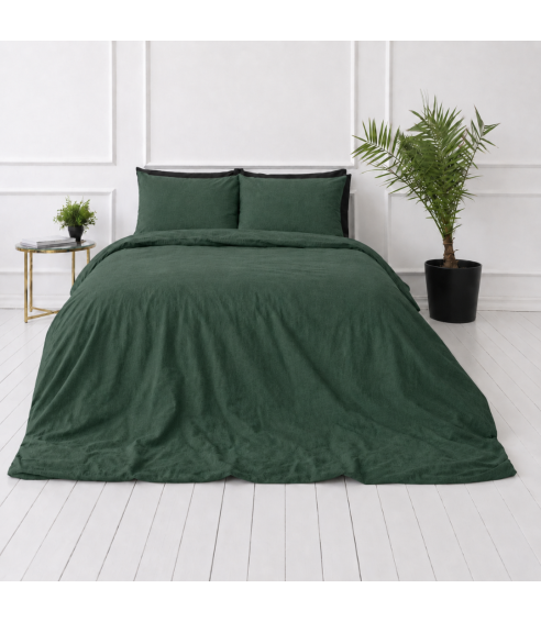 Linane voodipesu "Linen Dark Green". Linane voodipesu