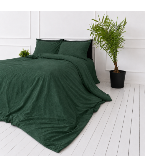 Linane voodipesu "Linen Dark Green". Linane voodipesu