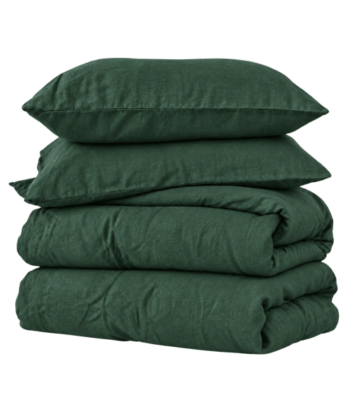 Linane voodipesu "Linen Dark Green". Linane voodipesu