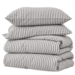 Linane voodipesu „Linen Grey Stripes“. Voodipesu komplektid 150x210, 140x200 cm, 150x210 cm, 160x200 cm, 180x200 cm, 200x200 cm, 200x220 cm, 220x240 cm. Hallikasvalge voodipesukomplekt peente vertikaalsete triipudega.