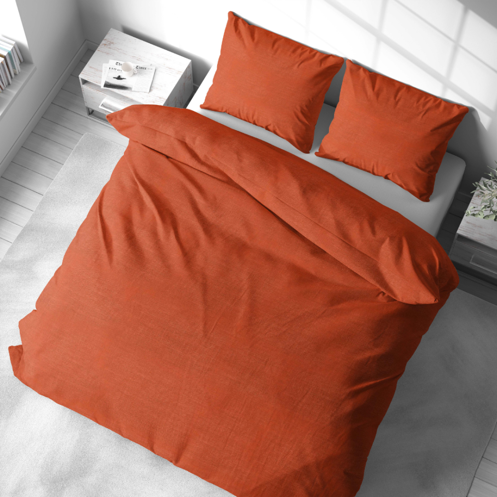 Linane voodipesu "Linen Orange". Linane voodipesu, 140x200 cm, 200x200 cm, 200x220 cm, 220x240 cm. Minimalistlik linane komplekt erksa oranžina.
