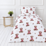 Musliinist voodipesu komplekt "Fluffy Bear muslin". Voodipesukomplektid, 140x200 cm, 150x210 cm, 160x200 cm. Valgel taustal paiknevad pruunid kaisukarud, roosakad merekarbid ja väikesed tähekesed. Musliinist voodipesu komplekt "Fluffy Bear muslin". Voodipesukomplektid, 140x200 cm, 150x210 cm, 160x200 cm. Valgel taustal paiknevad pruunid kaisukarud, roosakad merekarbid ja väikesed tähekesed.