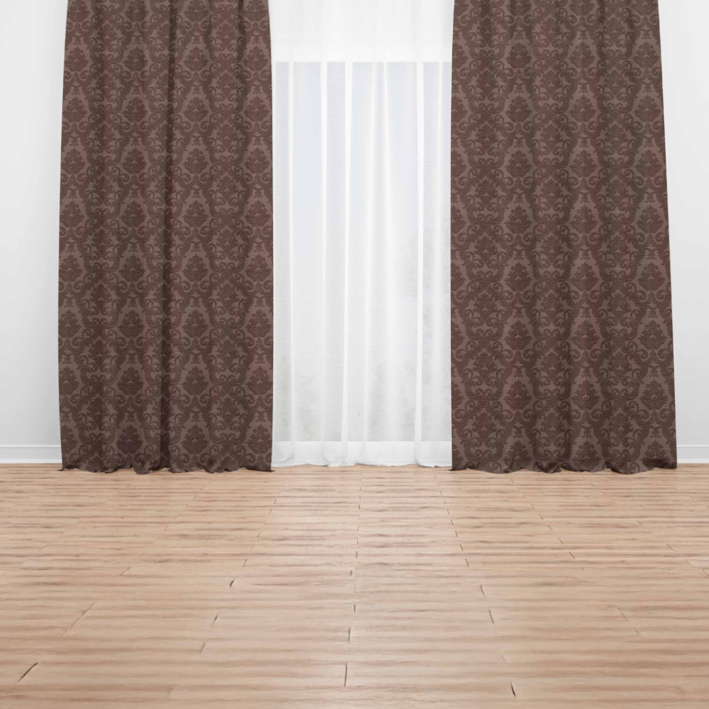 Öised kardinad „Brown baroque curtain“. Kardinad, 140x270 cm. Sofistikeeritud tumepruun žakaarse kardin, millel on klassikaline ornamentaalne disain, sobib rafineeritud sisustusele.