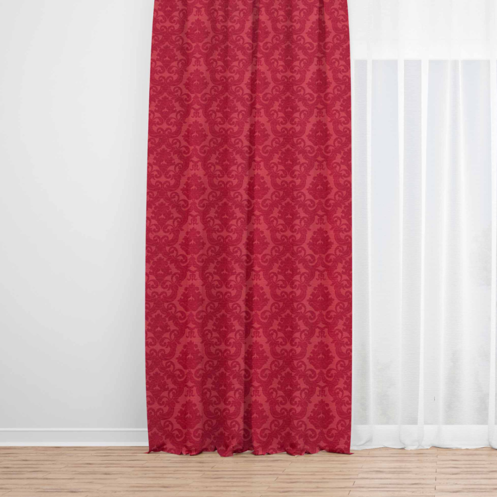 Öised kardinad „Red baroque curtain“. Kardinad, 140x220 cm. Punane kardin keerulise jacquardmustriga, mis lisab elegantsust ja soojust igasse ruumi.