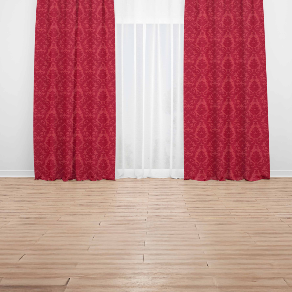 Öised kardinad „Red baroque curtain“. Kardinad, 140x220 cm. Elegantne punane jacquard-kardin, millel on üksikasjalik ornamendimuster, mis sobib ideaalselt rafineeritud välimuse jaoks.