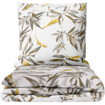 Voodipesu komplekt "Auric". Voodipesu koos taimedega, 140x200 cm, 150x200 cm, 160x200 cm, 180x200 cm, 200x200 cm, 200x220 cm. Valge voodipesukomplekt pruunikasroheliste lehtede ja kollaste õisikutega.