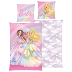 Voodipesu komplekt "Barbie". Puuvillane voodipesu, 135x200 cm. Roosa voodipesukomplekt barbie, tema sõbranna ja sädelevate detailidega.