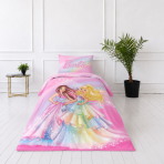 Voodipesu komplekt "Barbie". Puuvillane voodipesu, 135x200 cm. Roosa voodipesukomplekt kahe värvilistes kleitides tüdrukuga.