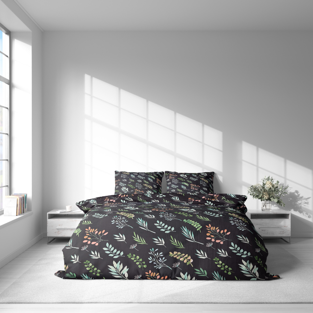 Voodipesu komplekt "Silent Canopy". Puuvillane voodipesu, 140x200 cm, 160x200 cm, 200x200 cm, 200x220 cm. Elegantne ja loodusest inspireeritud voodipesudisain magamistoas
