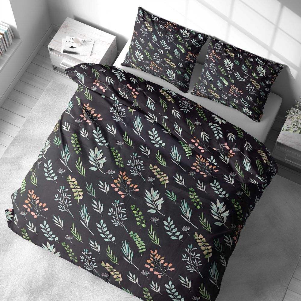 Voodipesu komplekt "Silent Canopy". Puuvillane voodipesu, 140x200 cm, 160x200 cm, 200x200 cm, 200x220 cm. Voodipesukomplekt pehmete roheliste, roosade ja siniste detailidega
