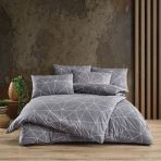 Voodipesu komplekt "Bern Anthracite". Puuvillane voodipesu, 140x200 cm, 200x200 cm, 200x220 cm. Tumedama halli värvi voodipesu komplekt, mille valged jooned moodustavad elegantse kolmnurkse mustri, mis tagab moodsa ja stiilse välimuse.
