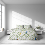 Voodipesu komplekt "Birds in Bloom". Puuvillane voodipesu, 140x200 cm, 200x200 cm, 200x220 cm, 220x240 cm. Piltlik voodipesu komplekt lindude ja taimede motiividega, luues magamistuppa loodusliku ja rahuliku õhkkonna.