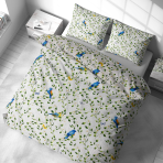 Voodipesu komplekt "Birds in Bloom". Puuvillane voodipesu, 140x200 cm, 200x200 cm, 200x220 cm, 220x240 cm. Voodipesu komplekt kaunite lindude ja taimede motiividega, ideaalne looduse ja rahu nautijatele.