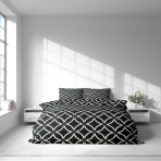 Voodipesu komplekt "Black Retro Rings". Voodipesu komplektid 200x220, 140x200 cm, 160x200 cm, 200x200 cm, 200x220 cm. Kontrastne mustvalge muster stiliseeritud lillemotiividega
