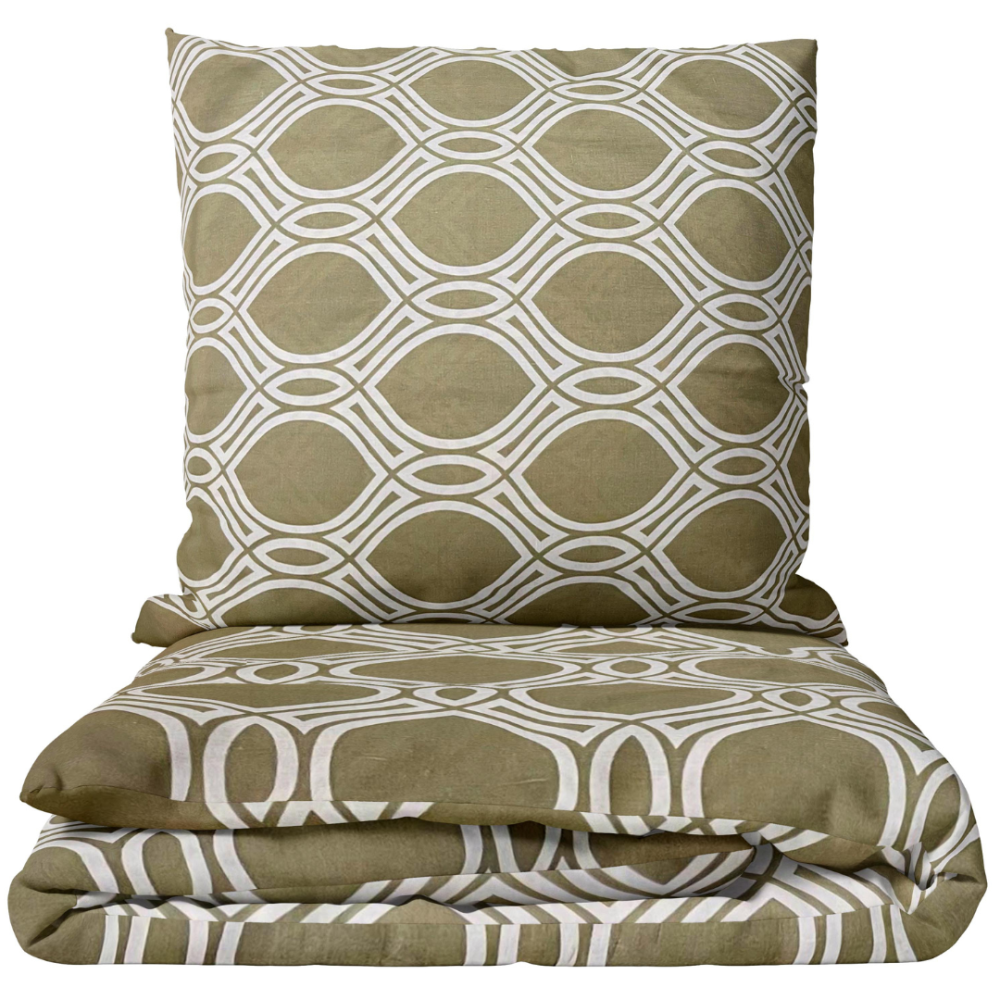 Voodipesu komplekt "Olive Orbit". Mustriline voodipesu, 140x200 cm, 150x200 cm, 160x200 cm, 180x200 cm, 200x200 cm, 200x220 cm, 220x240 cm. Voodipesukomplekt oliivirohelises toonis graafilise mustriga