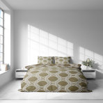 Voodipesu komplekt "Olive Orbit". Mustriline voodipesu, 140x200 cm, 150x200 cm, 160x200 cm, 180x200 cm, 200x200 cm, 200x220 cm, 220x240 cm. Voodipesu põimunud joonte mustriga oliivirohelisel taustal