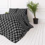 Voodipesu komplekt "Black Retro Rings". Mustriline voodipesu, 140x200 cm, 150x200 cm, 160x200 cm, 180x200 cm, 200x200 cm, 200x220 cm, 220x240 cm. Kontrastne mustvalge muster stiliseeritud lillemotiividega