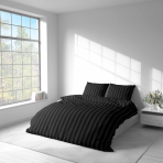 Voodipesu komplekt "Black Stripes". Voodipesu komplektid 140x200, 140x200 cm, 160x200 cm, 200x200 cm, 200x220 cm. Võluv must voodipesu komplekt, millel on julged triibumustrid, ideaalne kaasaegse ja šiki välimuse saavutamiseks.