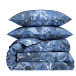 Voodipesu komplekt "Cosmic Blue". Mustriline voodipesu, 140x200 cm, 150x210 cm, 160x200 cm, 180x200 cm, 200x200 cm, 200x220 cm, 220x240 cm. Voodipesu komplekt sinise marmori mustriga ja kuldsete detailidega.