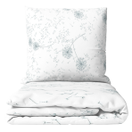 Voodipesu komplekt "Dandelion puff". Hotelli voodipesu, 140x200 cm, 160x200 cm, 200x200 cm, 200x220 cm. Elegantne valge voodipesukomplekt hõbedaste võilillepahmakatega, mis loob veidra ja rahuliku atmosfääri.