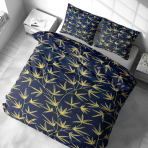Voodipesu komplekt "Dawn Botanical". Voodipesu komplektid 140x200, 140x200 cm, 160x200 cm, 200x200 cm, 200x220 cm. Tumesinine voodipesukomplekt, kaunistatud elavate kollaste okstega, luues teie ruumis värske ja modernse ilme.