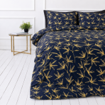 Voodipesu komplekt "Dawn Botanical". Voodipesu koos taimedega, 140x200 cm, 150x200 cm, 160x200 cm, 180x200 cm, 200x200 cm, 200x220 cm, 220x240 cm. Tumesinine voodipesukomplekt, kaunistatud elavate kollaste okstega, luues teie ruumis värske ja modernse ilme.