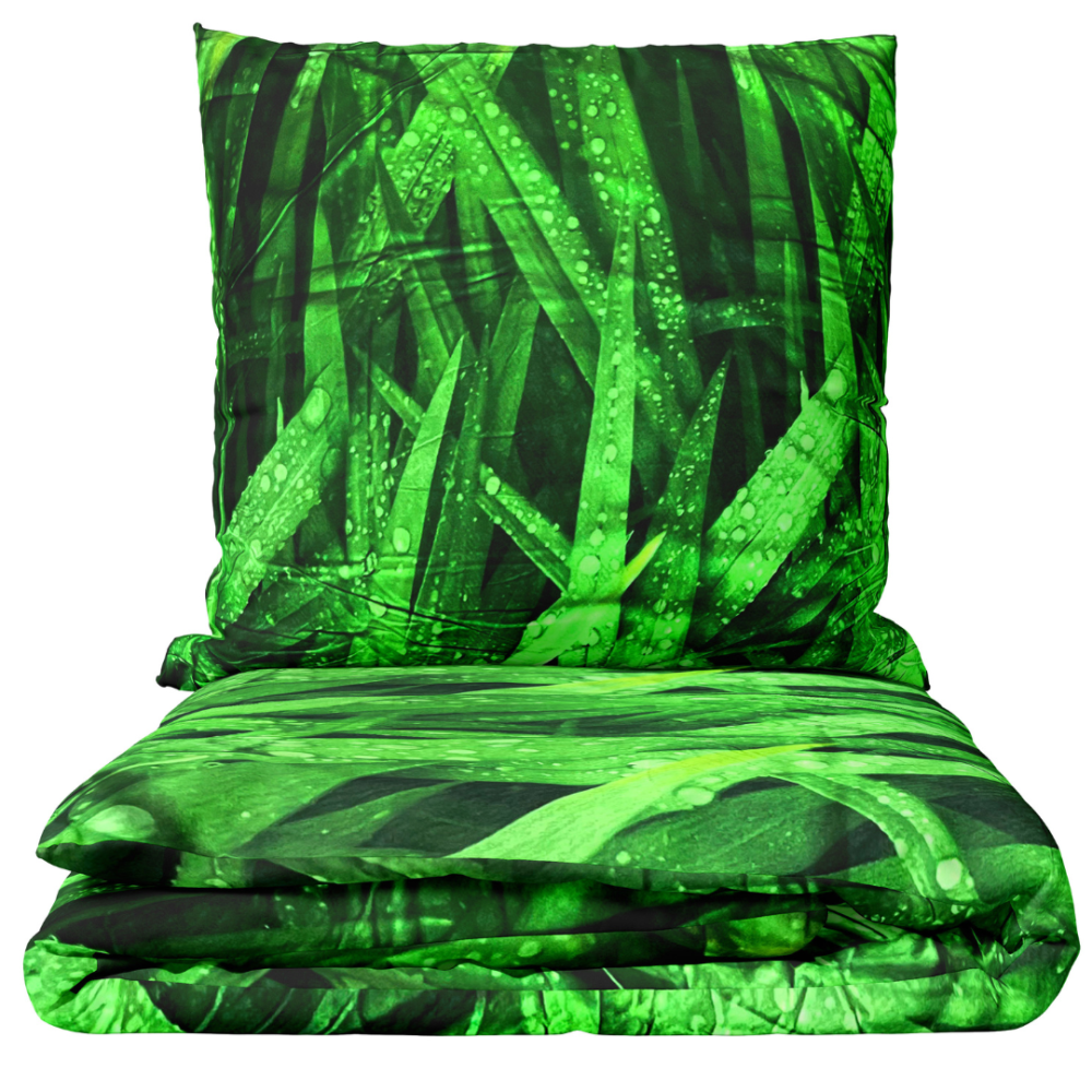Voodipesu komplekt "Dewdrop". Voodipesu komplektid 140x200, 140x200 cm, 200x200 cm, 200x220 cm. Voodipesu komplekt, millel on kastepiiskadega rohu muster.