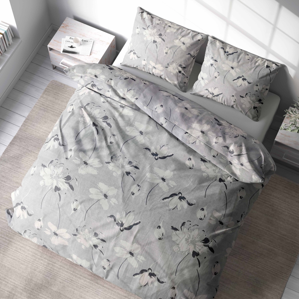 Voodipesu komplekt "Drizzle". Voodipesu komplektid 140x200, 140x200 cm, 200x200 cm, 200x220 cm, 220x240 cm. Šikk hall voodipesu, mis on tumedamate punktide ja keeruliste lillemustritega.