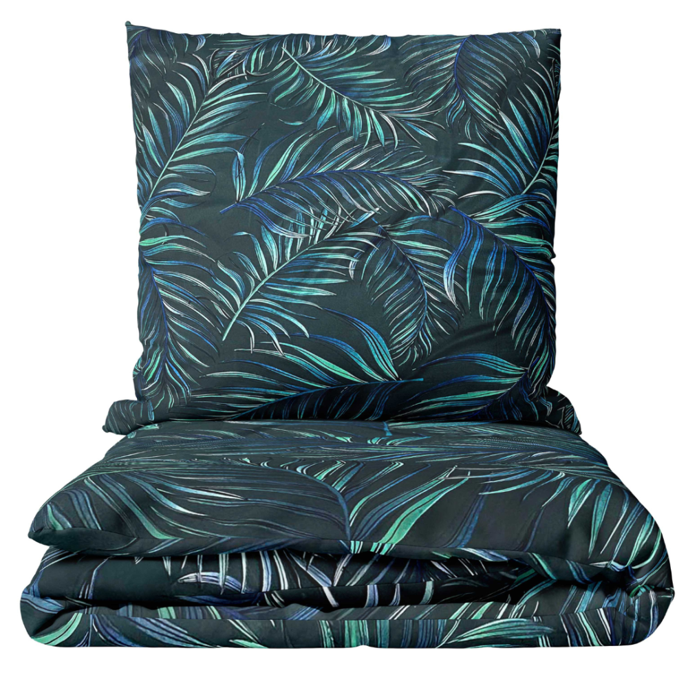Voodipesu komplekt "Fern Whisper". Voodipesu komplektid 140x200, 140x200 cm, 160x200 cm, 200x200 cm, 200x220 cm, 220x240 cm. Rikkalik tumesinine voodipesukomplekt, kaunistatud delikaatsete sõnajala lehtedega, ideaalne rahulikku ja looduse inspireeritud magamistubade jaoks.