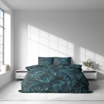 Voodipesu komplekt "Fern Whisper". Voodipesu komplektid 140x200, 140x200 cm, 160x200 cm, 200x200 cm, 200x220 cm, 220x240 cm. Elegantsed tumesinised voodipesukomplektid keerukate sõnajala lehtedega, tuues teie magamistoa sisustusse botaanilist võlu.