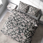 Voodipesu komplekt "Floret". Voodipesu komplektid 140x200, 140x200 cm, 160x200 cm, 200x200 cm, 200x220 cm, 220x240 cm. Šikk tumehall voodipesu, mida kaunistavad õrnad pruunikad lillepeenrad.