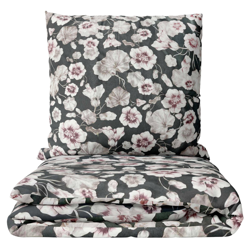 Voodipesu komplekt "Floret". Voodipesu komplektid 140x200, 140x200 cm, 160x200 cm, 200x200 cm, 200x220 cm, 220x240 cm. Elegantne tumehall voodipesu keerulise pruunika lilleõie mustriga.