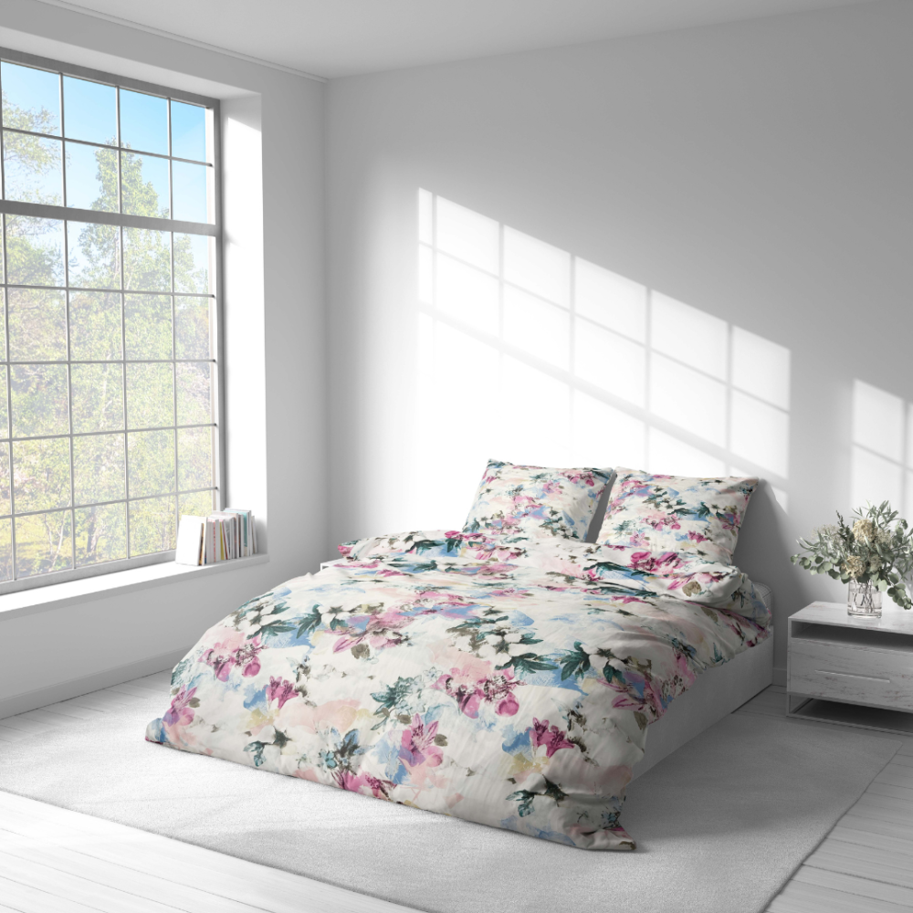Voodipesu komplekt "Flowery Mosaic". Voodipesu komplektid 140x200, 140x200 cm, 200x200 cm, 200x220 cm. Voodikomplekt erinevate lillemustritega õrnades roosades, sinistes ja kollastes toonides.