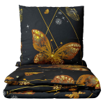 Voodipesu komplekt "Flutter". Voodipesu komplektid 140x200, 140x200 cm, 200x200 cm, 200x220 cm, 220x240 cm. Julge must voodipesu, mida kaunistavad elurõõmsad oranžid liblikad ja kapriissed värelused.
