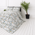 Voodipesu komplekt "Garden Bliss". Voodipesu koos taimedega, 140x200 cm, 200x200 cm, 200x220 cm. Voodipesukomplekt valge tausta, teal-tooni lehtede ja väikeste õitega. Voodipesu komplekt "Garden Bliss". Voodipesu koos taimedega, 140x200 cm, 200x200 cm, 200x220 cm. Voodipesukomplekt valge tausta, teal-tooni lehtede ja väikeste õitega.