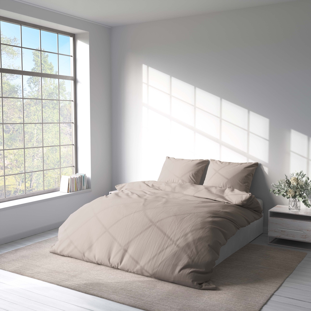 Voodipesu komplekt "Gray morn". Hotelli voodipesu, 140x200 cm, 200x200 cm, 200x220 cm. Elegantne beežikas hall voodipesukomplekt, mis sobib ideaalselt hubase ja stiilse magamistoa sisustuse jaoks, sulandudes sujuvalt mis tahes värvilahendusega.