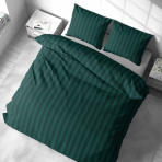 Voodipesu komplekt "Green Stripes". Voodipesu komplektid 140x200, 140x200 cm, 160x200 cm, 200x200 cm, 200x220 cm. Luksuslik tumeroheline voodipesukomplekt klassikalise triibulise mustriga, mis sobib ideaalselt stiilseks ja mugavaks magamiskeskkonnaks.