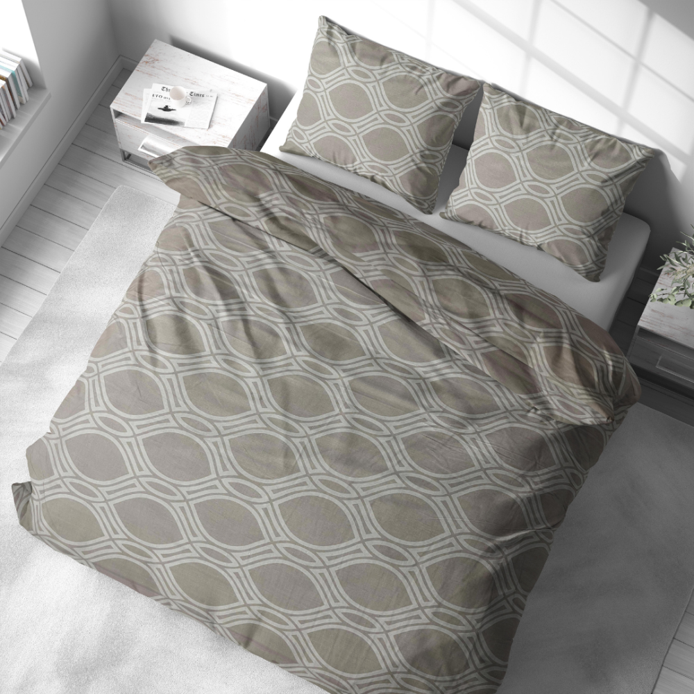 Voodipesu komplekt "Grey Orbit". Mustriline voodipesu, 140x200 cm, 150x200 cm, 160x200 cm, 180x200 cm, 200x200 cm, 200x220 cm, 220x240 cm. Rahulikes toonides hall voodipesu stiilse mustriga.