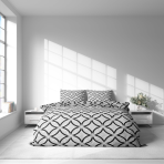 Voodipesu komplekt "Grey Retro Rings". Voodipesu komplektid 200x220, 140x200 cm, 160x200 cm, 200x200 cm, 200x220 cm. Minimalistlikus stiilis voodipesu mustade ringide ornamendiga heledal taustal