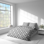 Voodipesu komplekt "Grey Retro Rings". Voodipesu komplektid 200x220, 140x200 cm, 160x200 cm, 200x200 cm, 200x220 cm. Kontrastses hallis toonis voodipesukomplekt mustade rõngasmotiividega